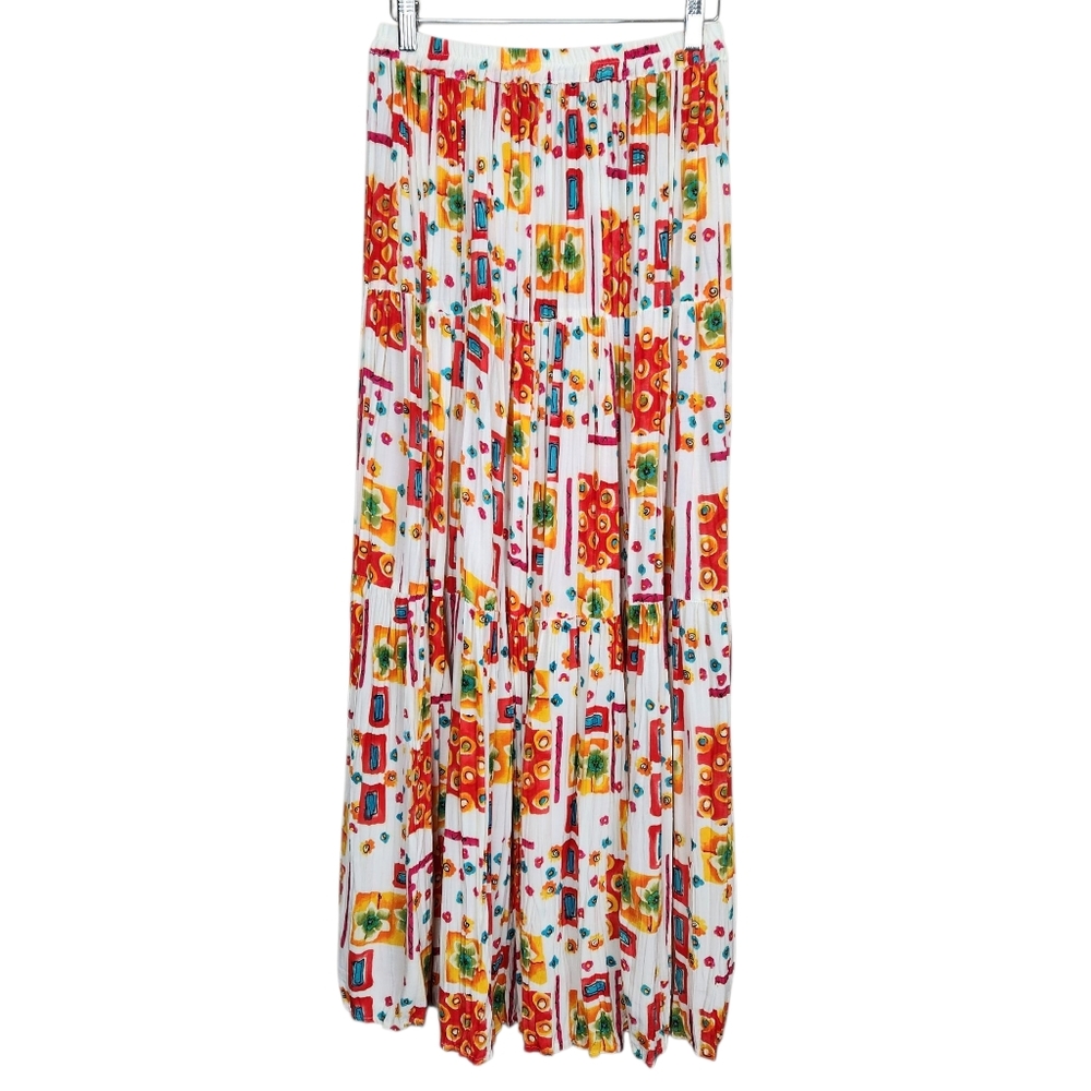 Cactus Flower Vintage Geometric Floral Print Maxi Broom Skirt Womens Size S-M
